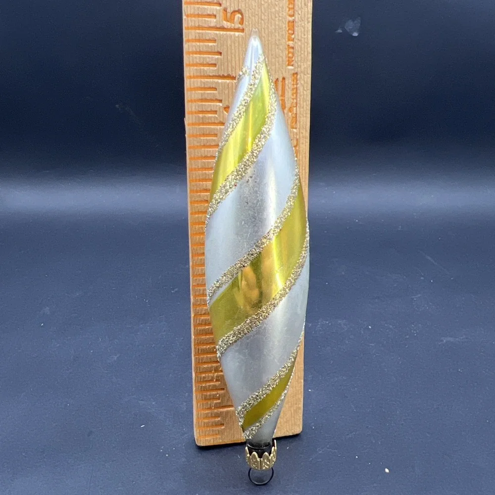 Vintage Kurt Adler Glass Swirl Spiral Icicle Christmas Ornament Columbia Cap